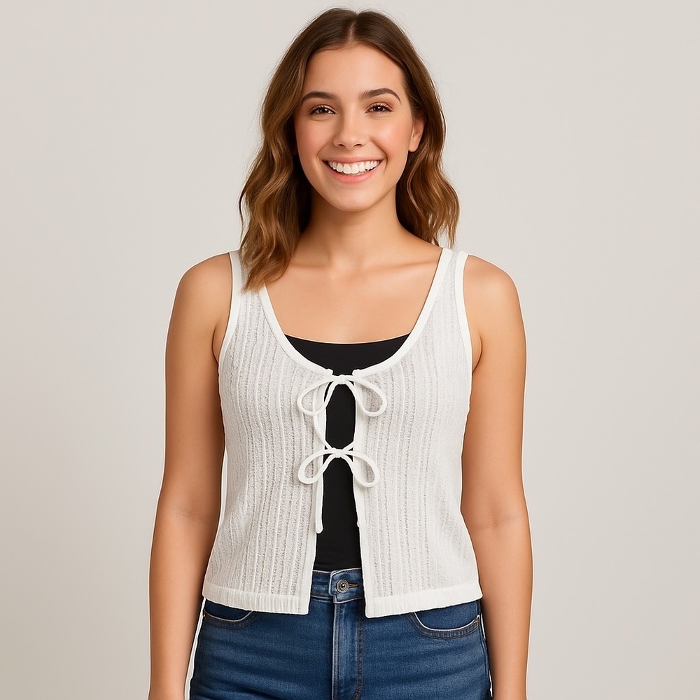 Rebellious Dreamer White Lace-Up Open Front Tank Top XL Juniors TH1307‎